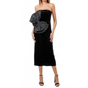 NEW FORE COLLECTION party dramatic bow velvet laceup tube midi dress in black